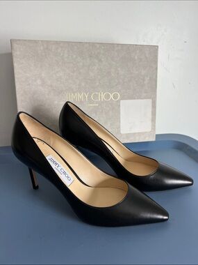 Jimmy Choo romy 85 black leather pointed toe heels 39 classic elegant work